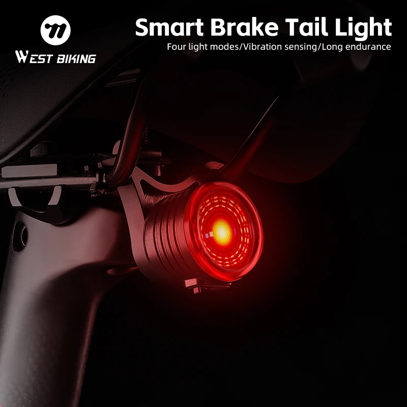 WEST BIKING Bicycle Rear Light Intelligent Brake Sensing Bike Taillight Type-C Charging Cycling Warning Light Bike Accessories