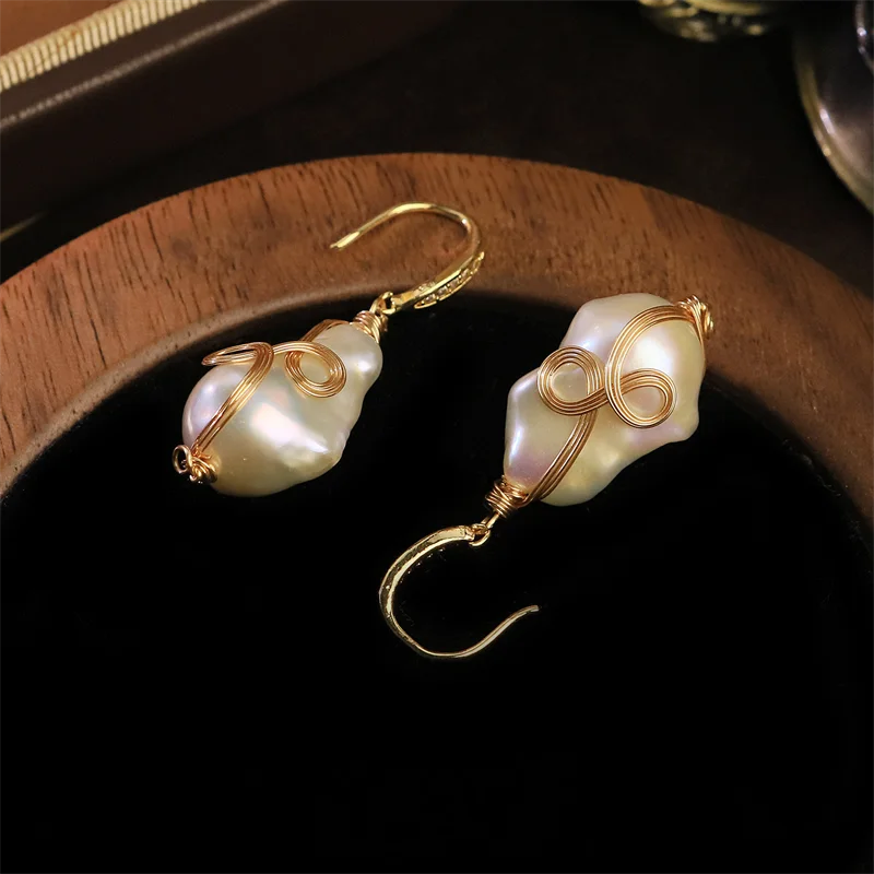 Elegant Baroque Irregular Pearl Drop Earrings Original Hook Earrings Luxury Niche Ear Jewelry For Ladies Valentines Day Gifts