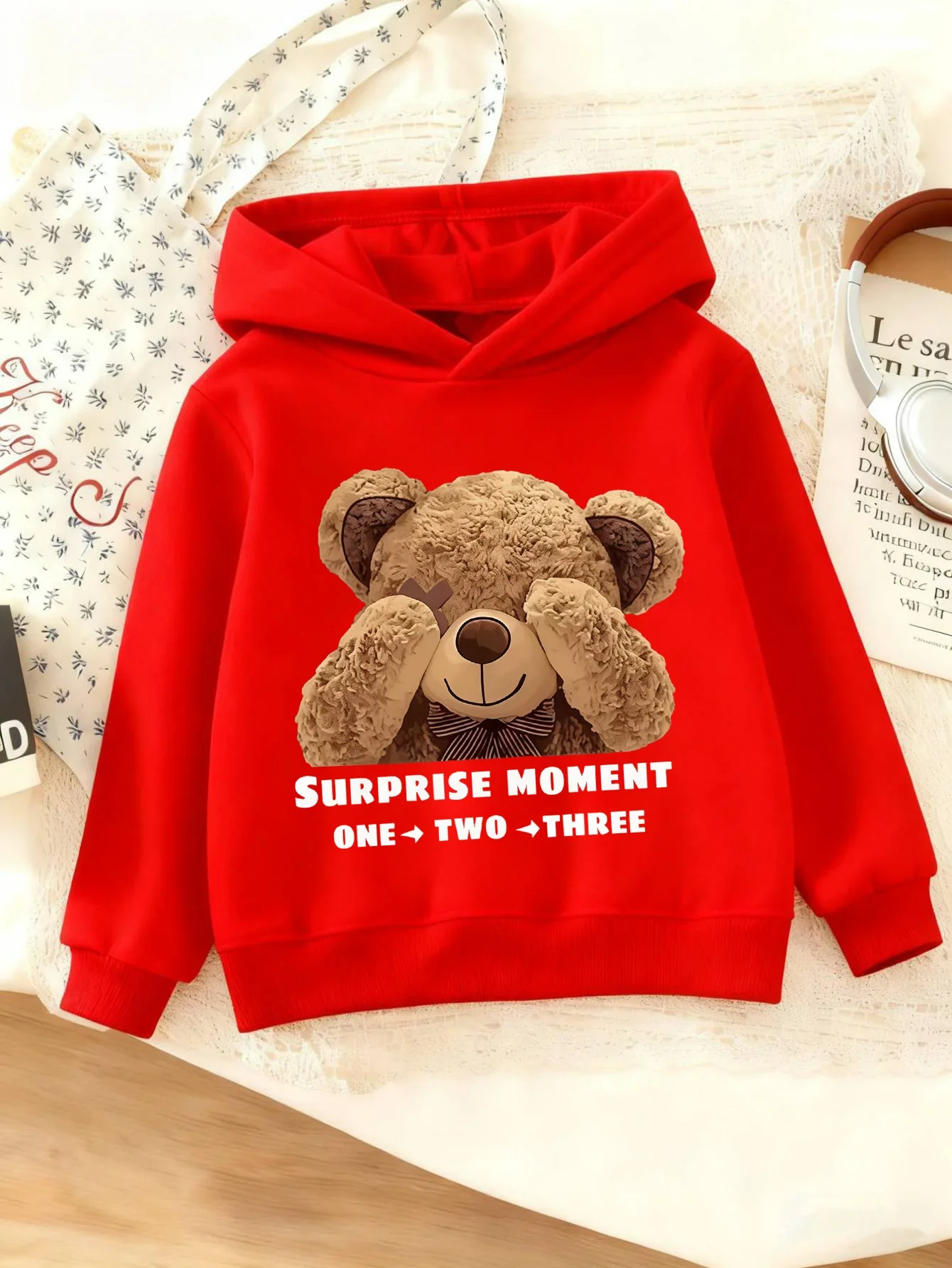 Girls' Fashion Print Hooded Sweatshirt Casual Hoodie Regular Fit Slight Stretch Fabric for Fall Winter