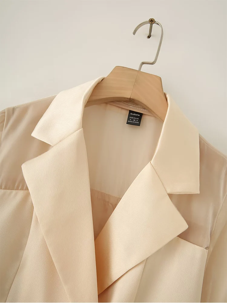 European style new women's fashion versatile root yarn splicing satin double-breasted versatile short light suit