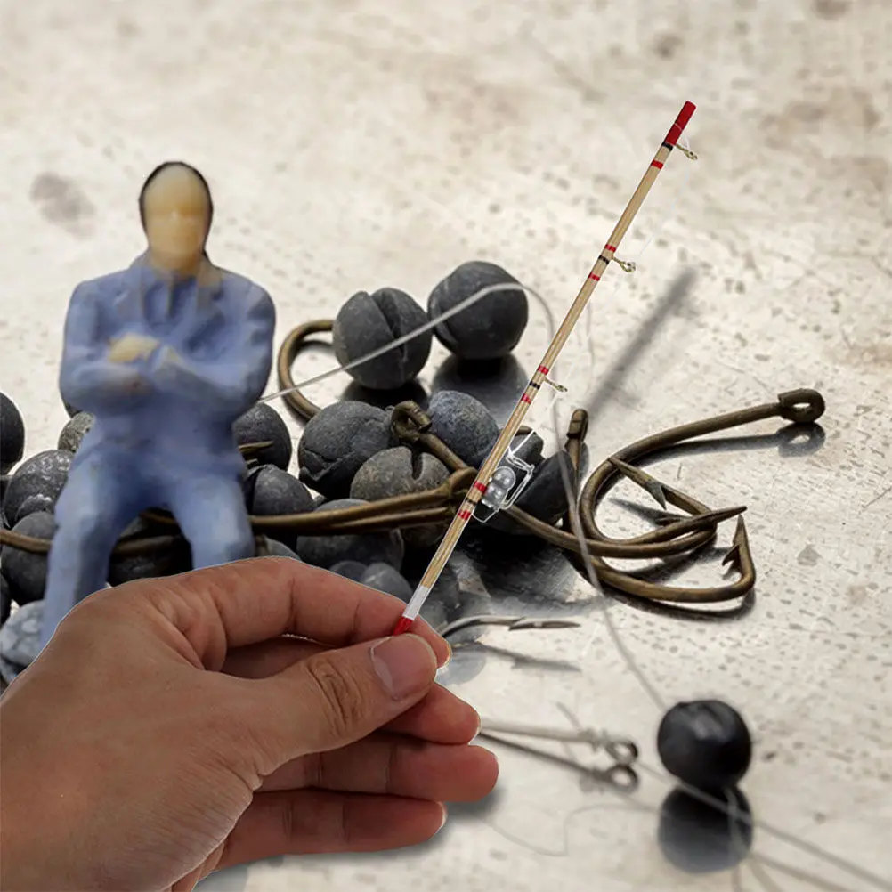 

4Pcs Miniature Wooden Fishing Gear Realistic Fishing Rods Set for Dollhouse Decoration and Display Mini House Accessories