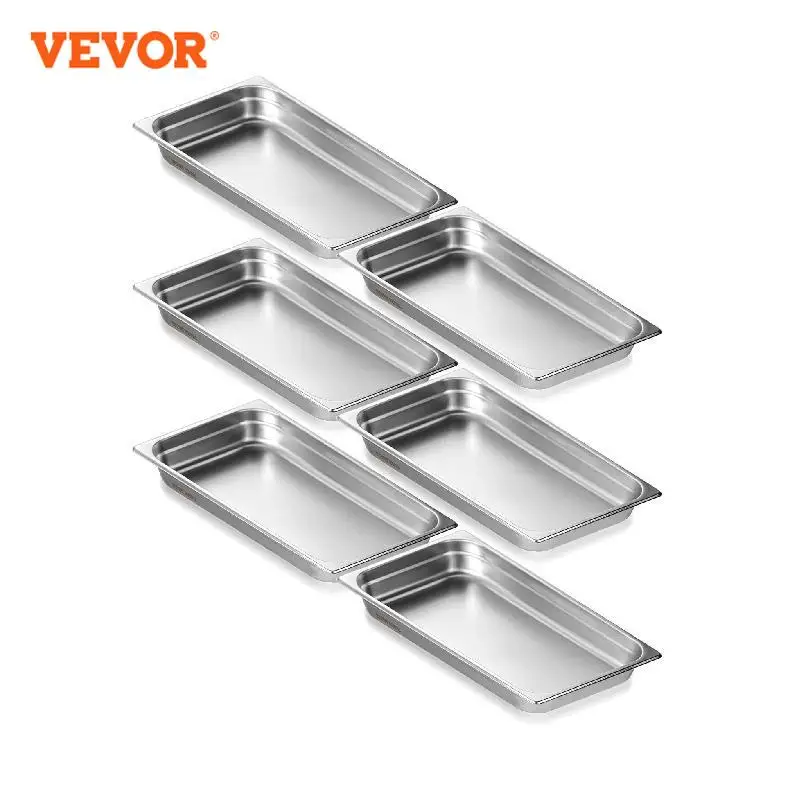 VEVOR 6 Pack Buffet Chafing Dishes 2.5"-6"Deep Steam Table Pan Full Size 0.8mm Thick Stainless Steel Catering Storage Food Pan