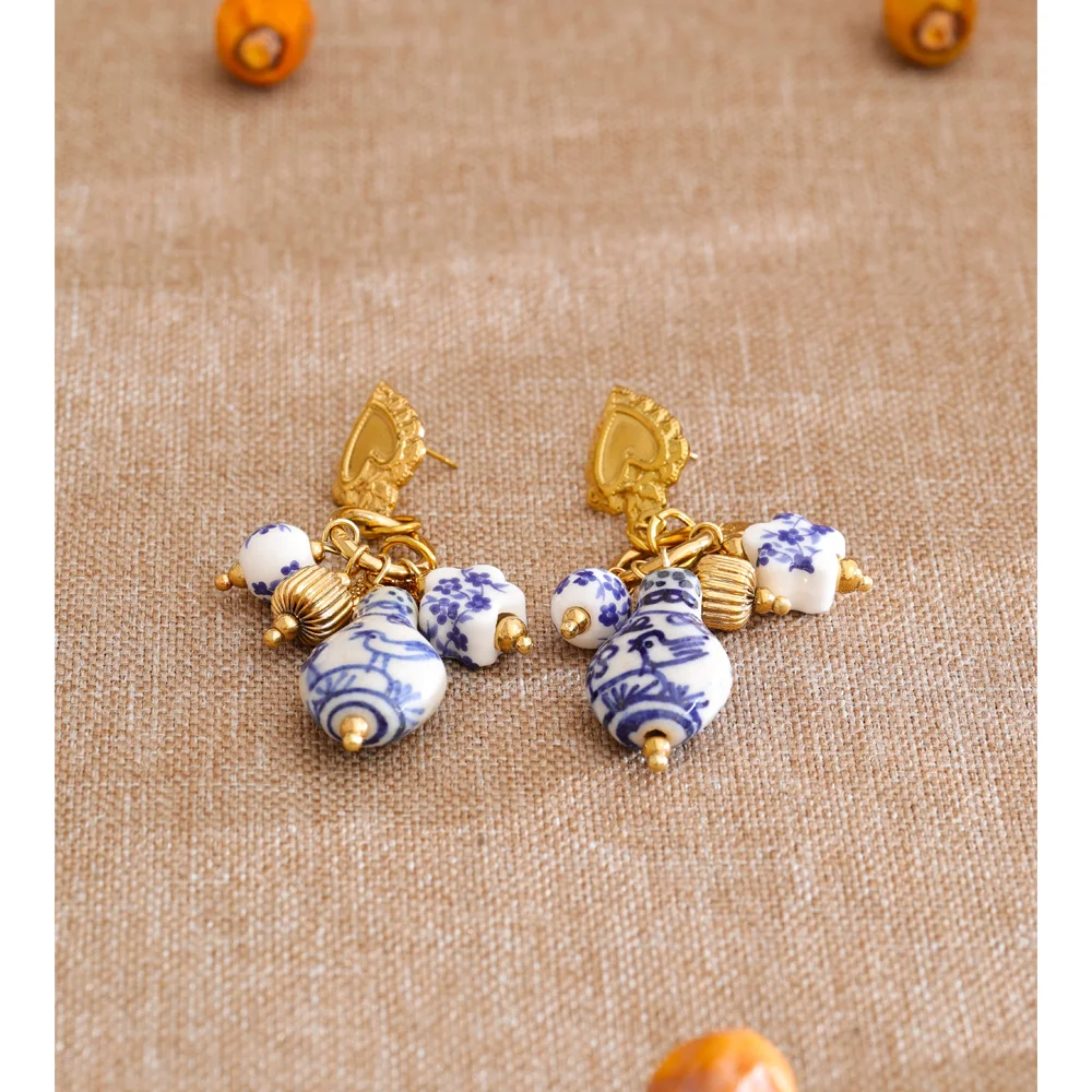 Yhpup Stainless Steel Ceramic Flower Heart Drop Earrings 2026 France Summer Handmade Charms Waterproof Vintage Jewelry Recommend