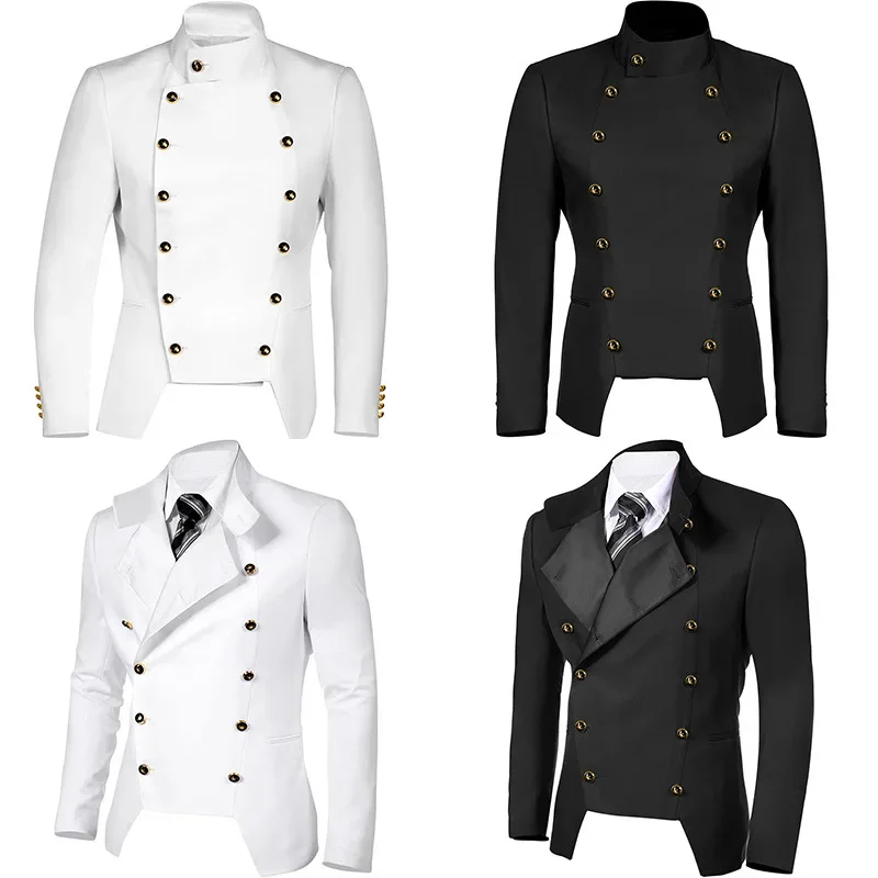 Men's Medieval Steampunk Slim Fit Blazers Halloween Costume Male Double Breasted Long Sleeve Nightclub Party Suit Jacket S-3XL