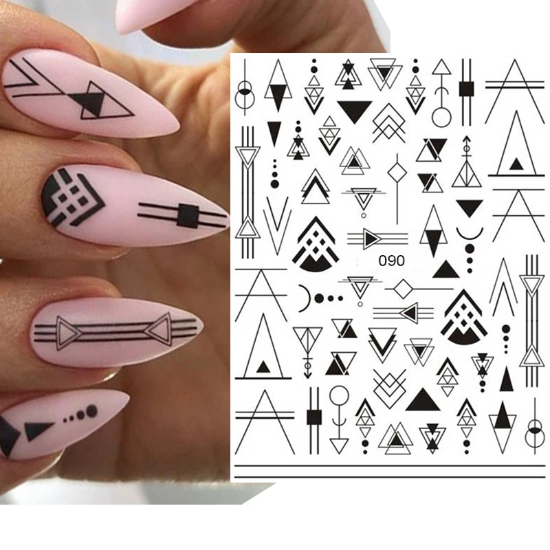 Adesivi per cursori adesivi per nail art 3D Linee geometriche Disegni Lacci Volti Lettere d'amore Decalcomanie per unghie Decorazione Salone di bellezza