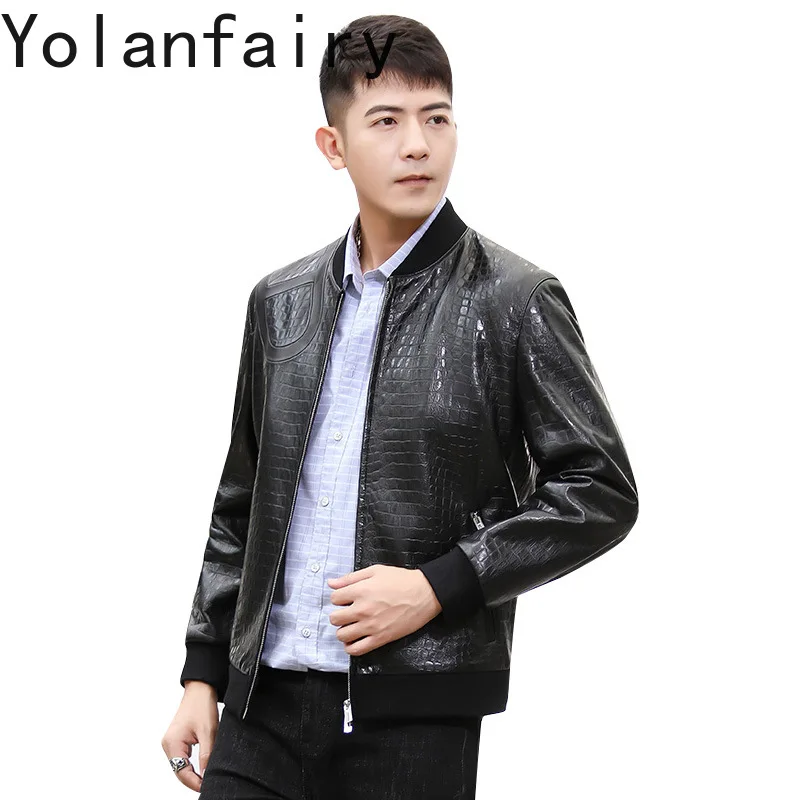 

YOLANFARIY Mens Leather Jacket Real Sheepskin Men Clothing Autumn Coats Business Casual Tops Short Style Кожаная Куртка Slim Fit