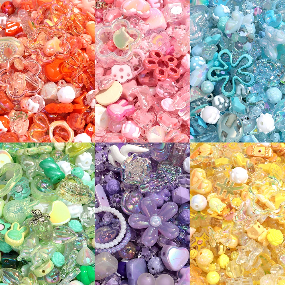 40 g/lote de cuentas espaciadoras sueltas acrílicas geométricas de corazón de estrella de estilo aleatorio para collar DIY, accesorios para llavero para hacer joyería