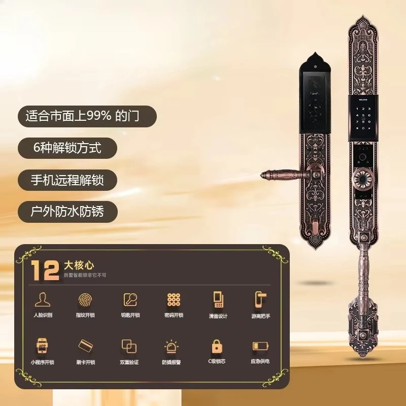 Facial recognition fingerprint lock 3D automatic visual graffiti cat eye European home anti-theft high-end villa smart lock