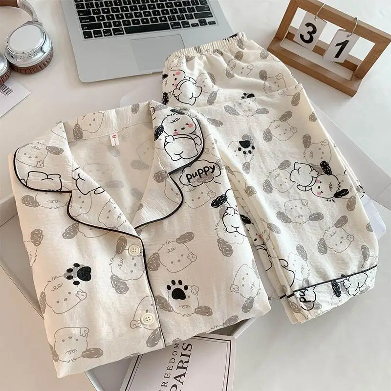 

Sanrio Pochacco Women's Long Sleeve Cardigan Pajama Set Cotton Thickened Cozy Soft Sweet Cute Home Sleep Loungewear Sleepwear