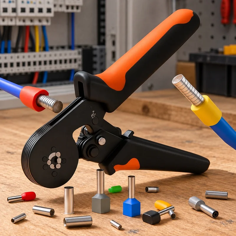 Household Electric Wire Crimper Set with Tubular Ferrule Sleeves for Terminal Connections HSC8 6-4 10-6 16-6