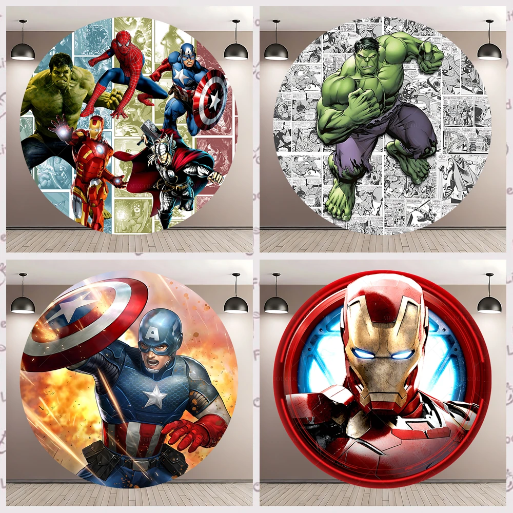 

Круглый комбинированный супергерой на заказ, детский день рождения, уличное украшение для вечеринки, баннер с портретной фотостудии, реквизит, фон