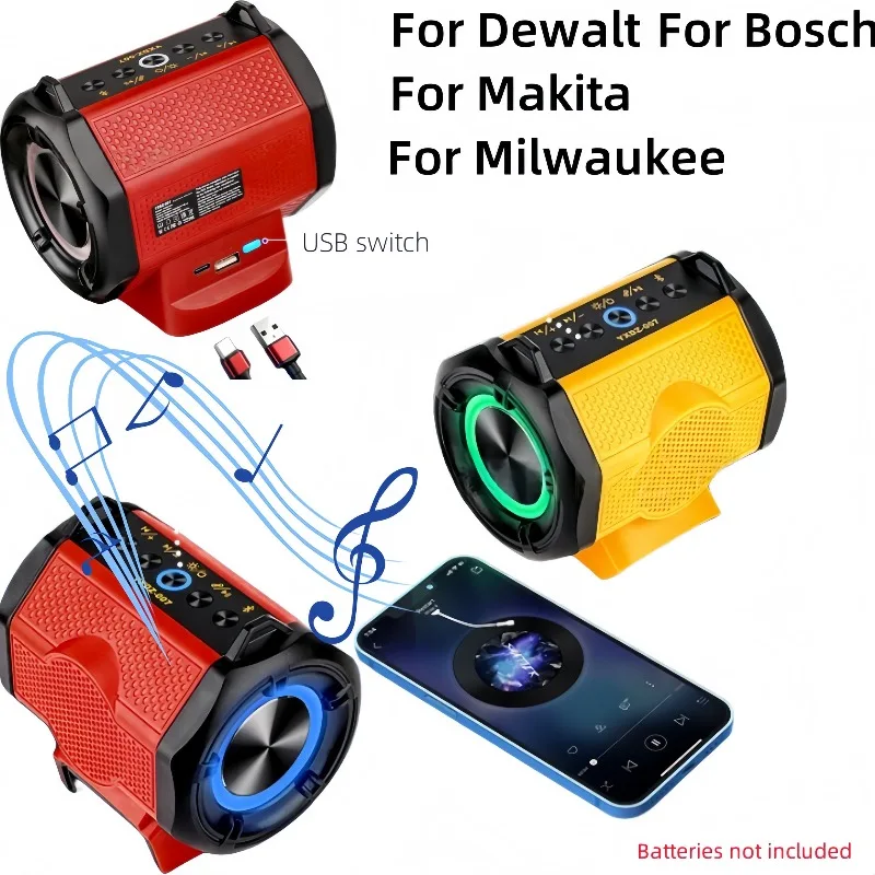 

Portable Bluetooth speaker, suitable for Makita / DeWALT/Milwaukee/Bosch 18V lithium battery, for party gatherings and daily use