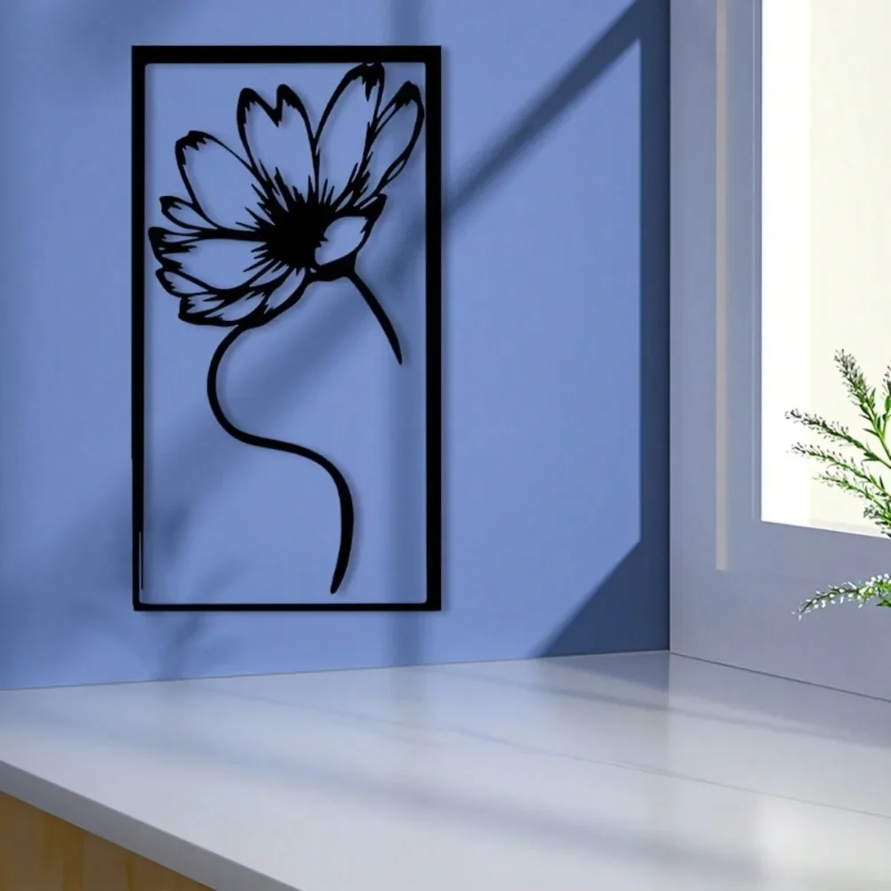 Vintage Black Wildflower Iron Wall Art Floral Metal Mural Flower Lover Christmas Halloween New Year Rustproof Gift Ornament