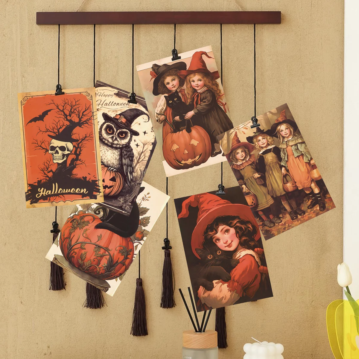 10 stücke Vintage Halloween Grußkarten Halloween Dekoration Postkarte mit schwarzer Katze, Kürbis, Wanda uf kleber Notiz karten Wohnkultur – Detail 7
