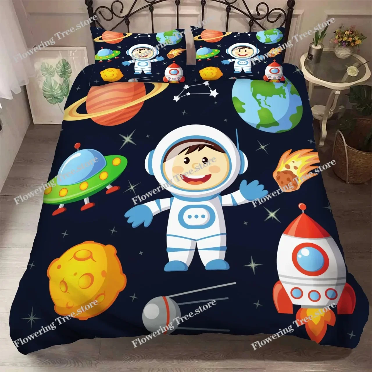 

3D Bedding Set Space Astronaut Duvet Cover with Pillow Cover Bedding Set for Kids Bedroom Decor Boys Bedding Set Linen Sheets