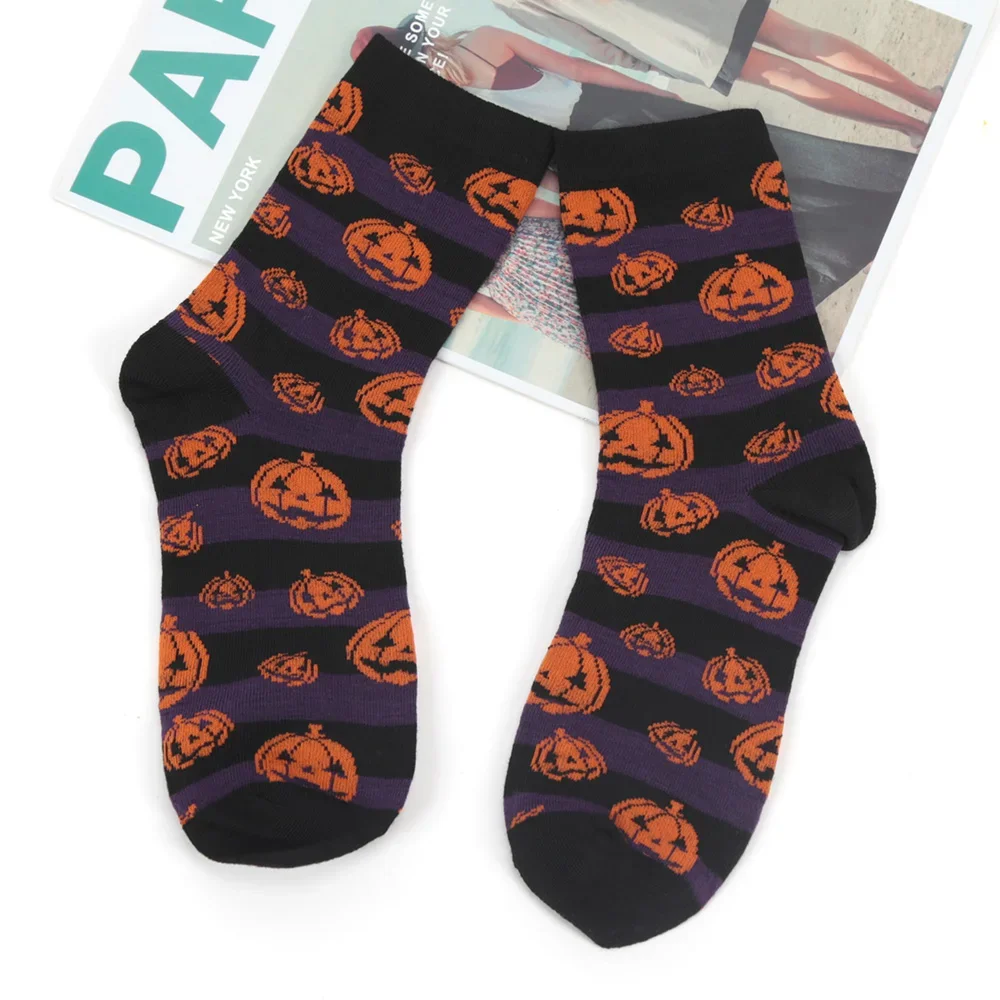 Halloween Casual Women Socks Creative Cosplay Hip Hop Novelty Harajuku Bone Spider Web Male Skateboard Couple Long Socks