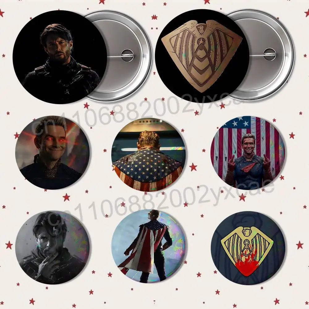 

Text Metal Lapel Badges Brooches Jewelry Gift Laser eye Homelander Superpower Soldier Boy 58mm 44mm Pins Creativity Printed