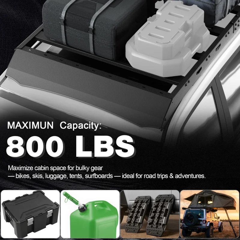 Roof Rack Cargo Basket for LC120 2003-2009 Heavy Duty Storage Holder Carbon Steel Cross Bars Black
