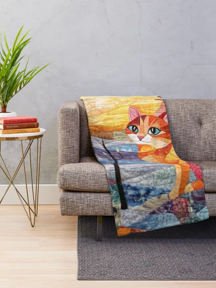 Moonlight Winter Whimsy: Patchwork Cat Quilt Print Throw Blanket Flannel Kid'S Multi-Purpose Blankets