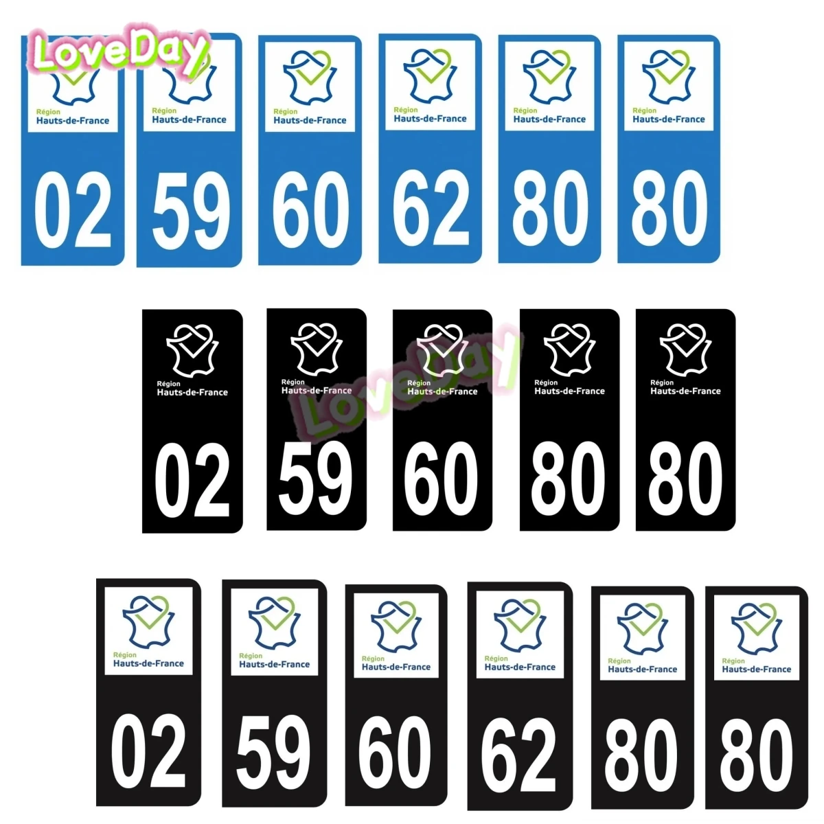 France Car License Plate Sticker Auto Plaque Immatriculation Voiture 02 59 60 62 80 Oise Logo Région Hauts-de-France Noir Bleu