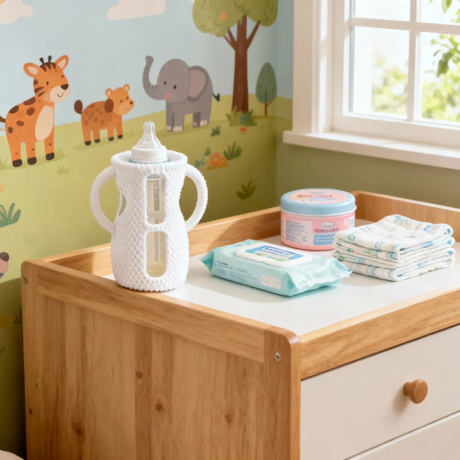 

2Pcs Baby Bottle Silicone Sleeve Handle Protector Anti Leak Feeding Bottle Cover Nursery Sleeve Holder Lightweight