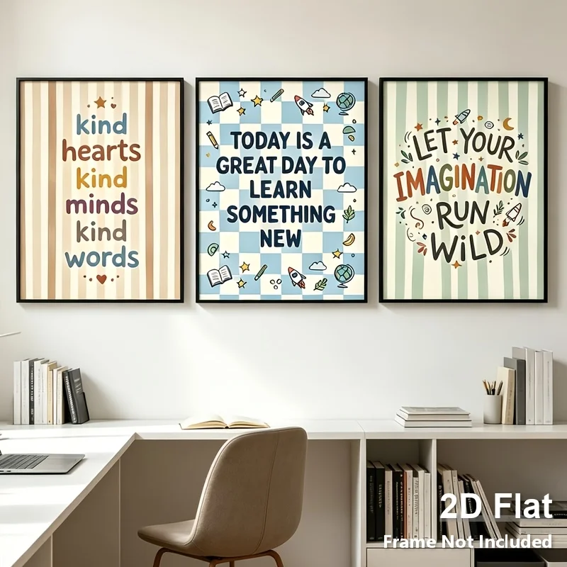 （NoFrame 3PCS)-2D Flat, 3pcs Suitable for Toddler Room Posters - 