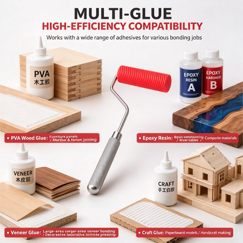 Woodworking Brush Tool Set Soft Silicone Glues Applicator Thin Scraper Glues Tray DIY Crafts Glues Spreader Brush Reusable