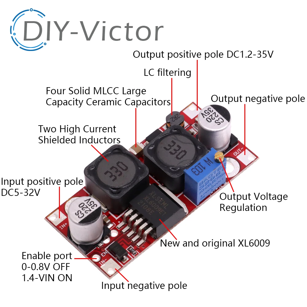 Boost Buck DC-DC Adjustable Step Up Down Converter XL6009 Power Supply Module 20W 5-32V to 1.2-35V High Performance Low Ripple