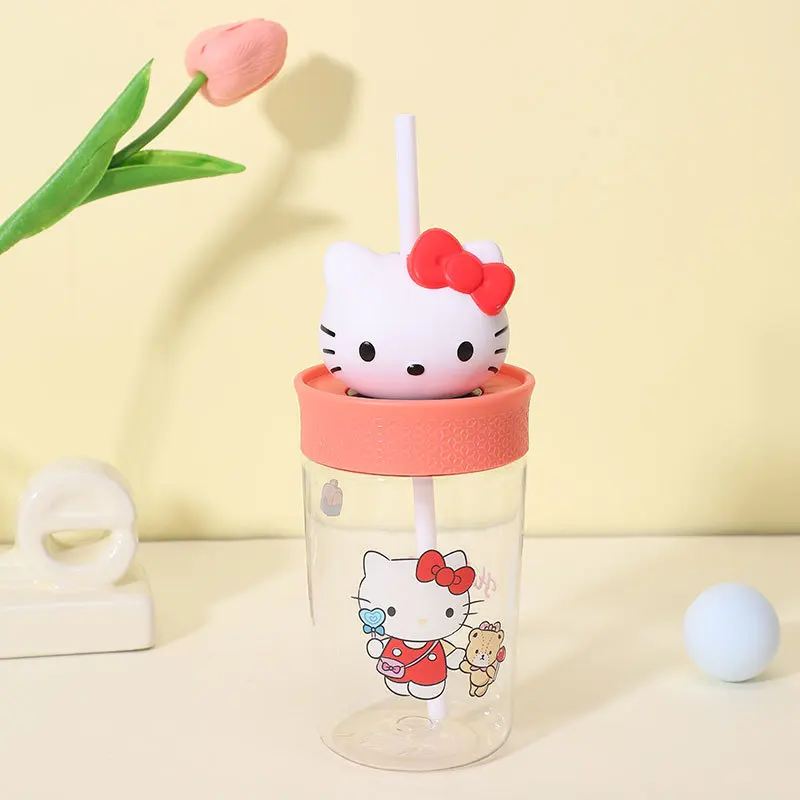 Hello Kitty Straw Cup Anime Cartoon Stitch Kuromi Melody Big Head Coffee Cold Mug Cute Travel Outdoor Water Drinking Cup Gifts