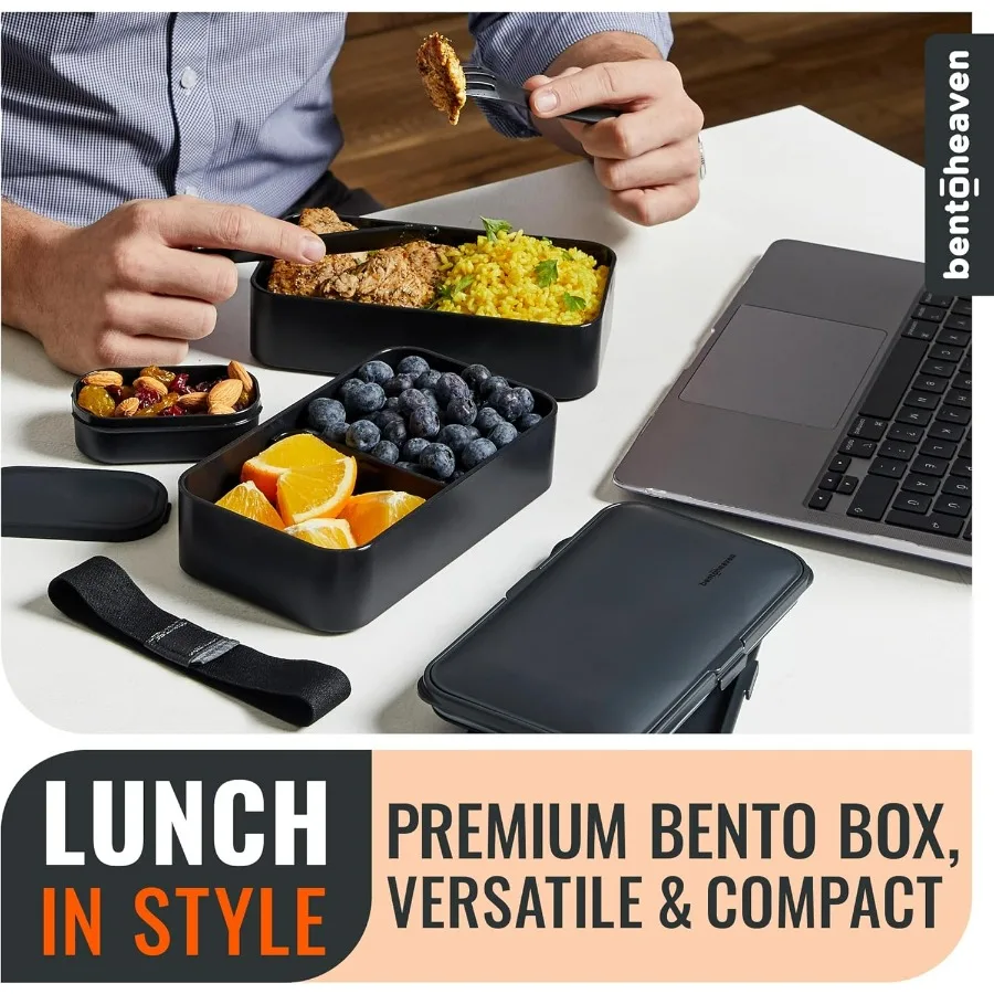 صندوق غداء ممتاز للبالغين من بينتو بوكس مع حجرات للنساء والرجال، مجموعة من أواني وعيدان تناول الطعام وحاوية غمس، يابانية لطيفة