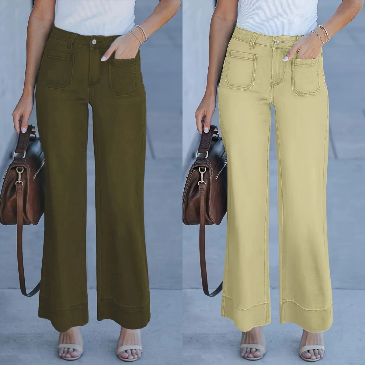 2025 New Women's Mid-Waist Wide-Leg Jeans Fashion Loose Stretch Slim Fit Denim Straight Pants Street Casual Ladies Trousers