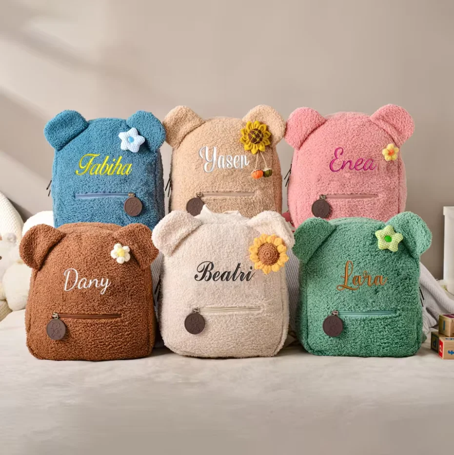 

Custom Name Embroidered Teddy Bear Backpack for Kids Personalized Cute Fluffy Casual Bag Winter Back-to-School Essential Gift