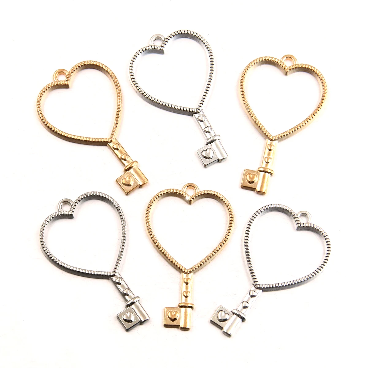 10Pcs 25*42mm Three Color Alloy Jewelry Accessories Article For Heart Charm Hollow Glue Blank Pendant Tray Bezel