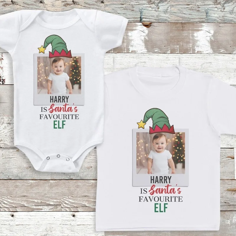 PERSONALISED Name & Photo Favourite Elf Christmas Gift Summer Baby Short Sleeve T-shirt Christmas Baby Clothing Kids white Top