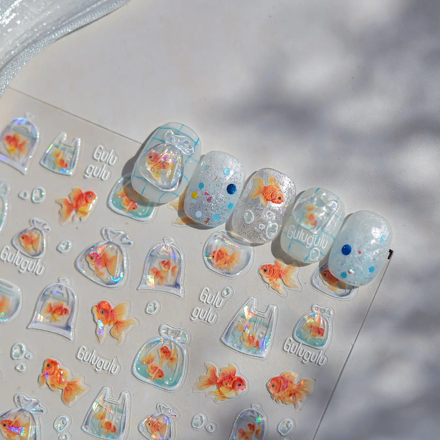 1 قطعة 5D ذهبية المحيط لطيف مسمار الفن ملصق نجم البحر قذيفة فقاعة معبأة في حقيبة الأحمر كوي مسمار ملصق مائي الكرتون لاصق مسمار المنزلق