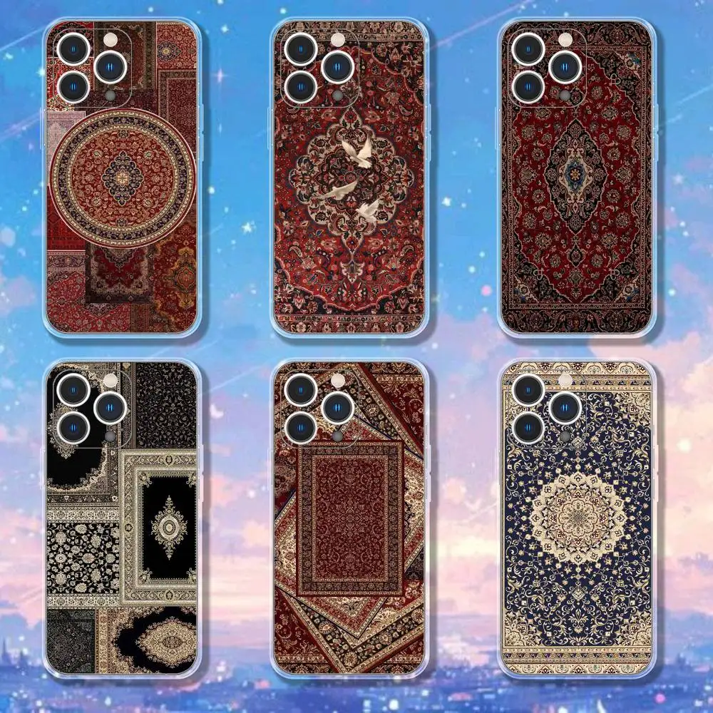 

Arab Persian Carpet Floral Phone Case iPhone17 16 15 14 13 12 11 Pro Max Plus Mini Clear Full Back Cover Silicone Soft Shell