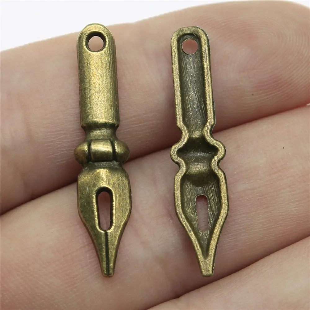 WYSIWYG 20pcs Charms Vintage Ink Nib Pen 32x7mm Antique Making Pendant Fit Tibetan Bronze Silver Color DIY Handmade Jewelry