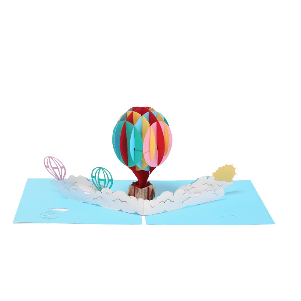 

1Pcs 3D Bright Color Printing Greeting Cards Creative Hot Air Balloon Birthday Greeting Cards Party Invitations for Kids