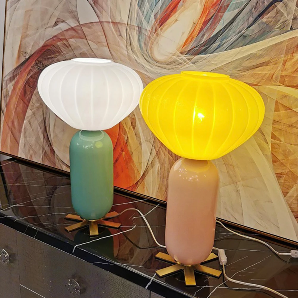 Color Macaron Modern Bedroom Bedside Lamp with Metal and Glass for Living Room Decor
