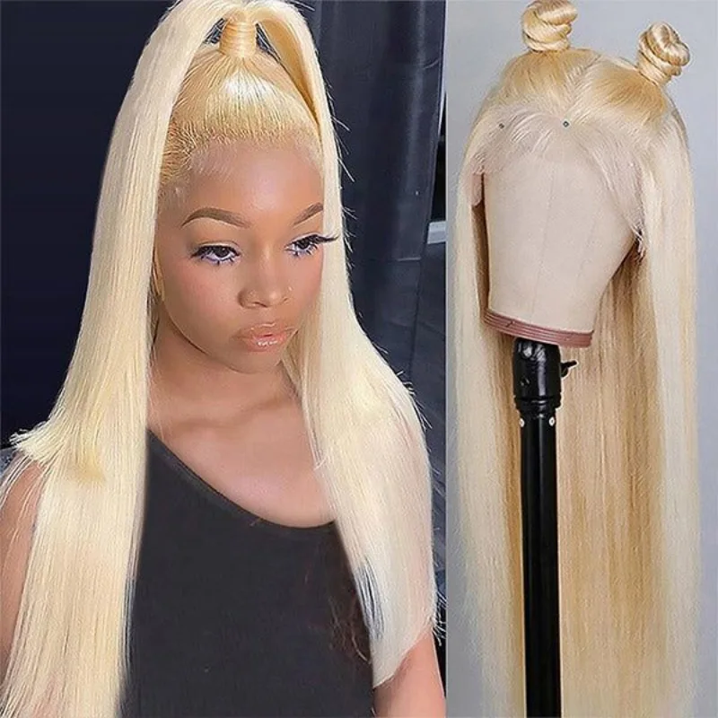 Rosabeauty 40Inches 13x6 Blonde 613 HD Straight Lace Front Human Hair Wigs Glueless 13X4 Frontal Wig Preplucked 250% Density