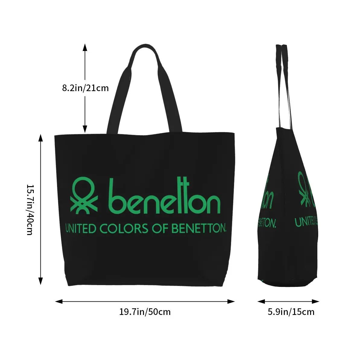 United Colors Of Benetton Shopping Tote Bag Canvas Large Capacity Shoulder Bags Shopper Grocery Handbag for Women