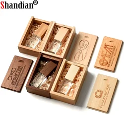 SHANDIAN-Unidad Flash USB 2,0 de madera de cristal, Pendrive de 8GB, 16GB, 32GB, 64GB, regalo de boda