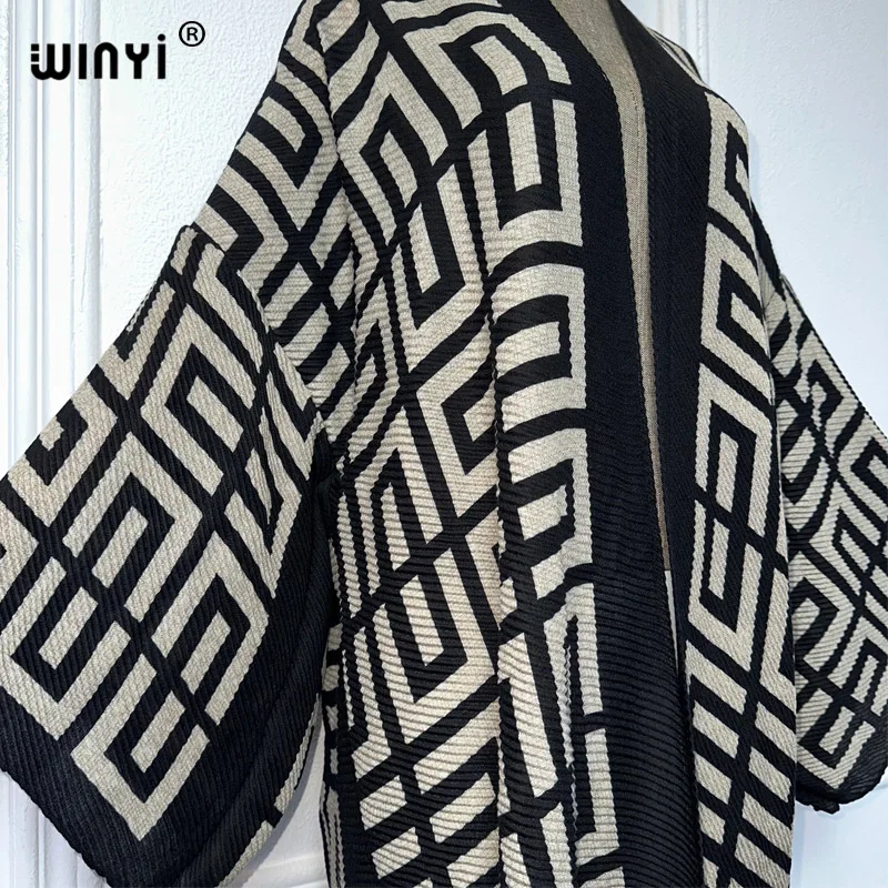 WINYI Africa Pleated dress Geometric print coats for woman elegant free size Cardigan holiday party maxi dress Kimono cover-up