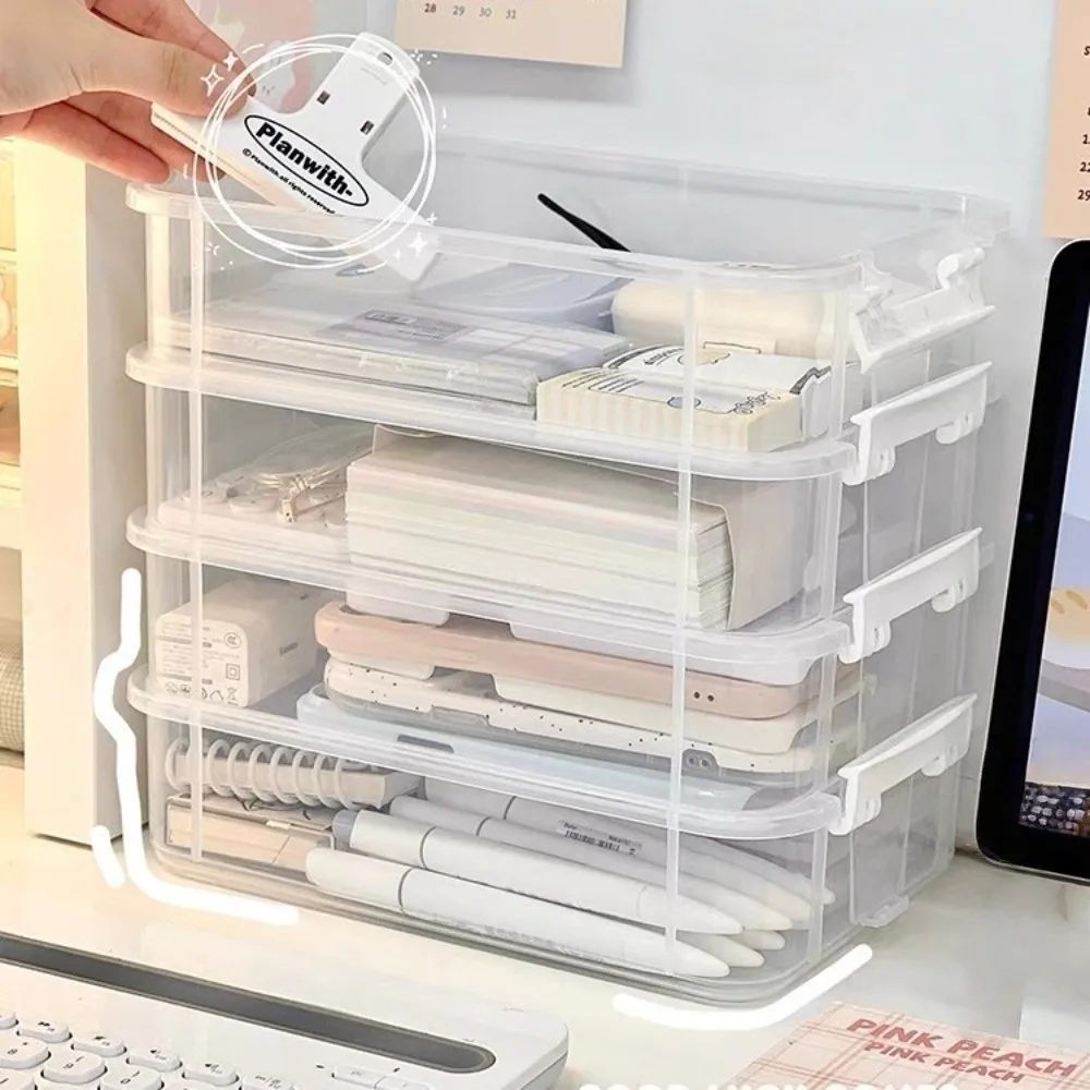 

Органайзер для канцелярских принадлежностей, 4-слойный ящик для хранения, чехол для хранения косметики, ручные держатели для хранения косметики, прозрачный большой вместительности