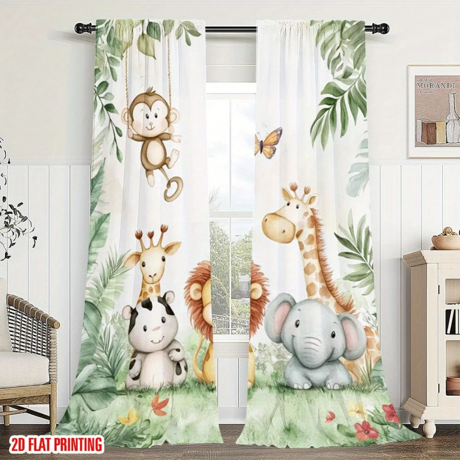 2PCS Digital Printed Curtains with Animal Paradise Design, Stylish Window Drapes for Living Room Bedroom Home Decoration