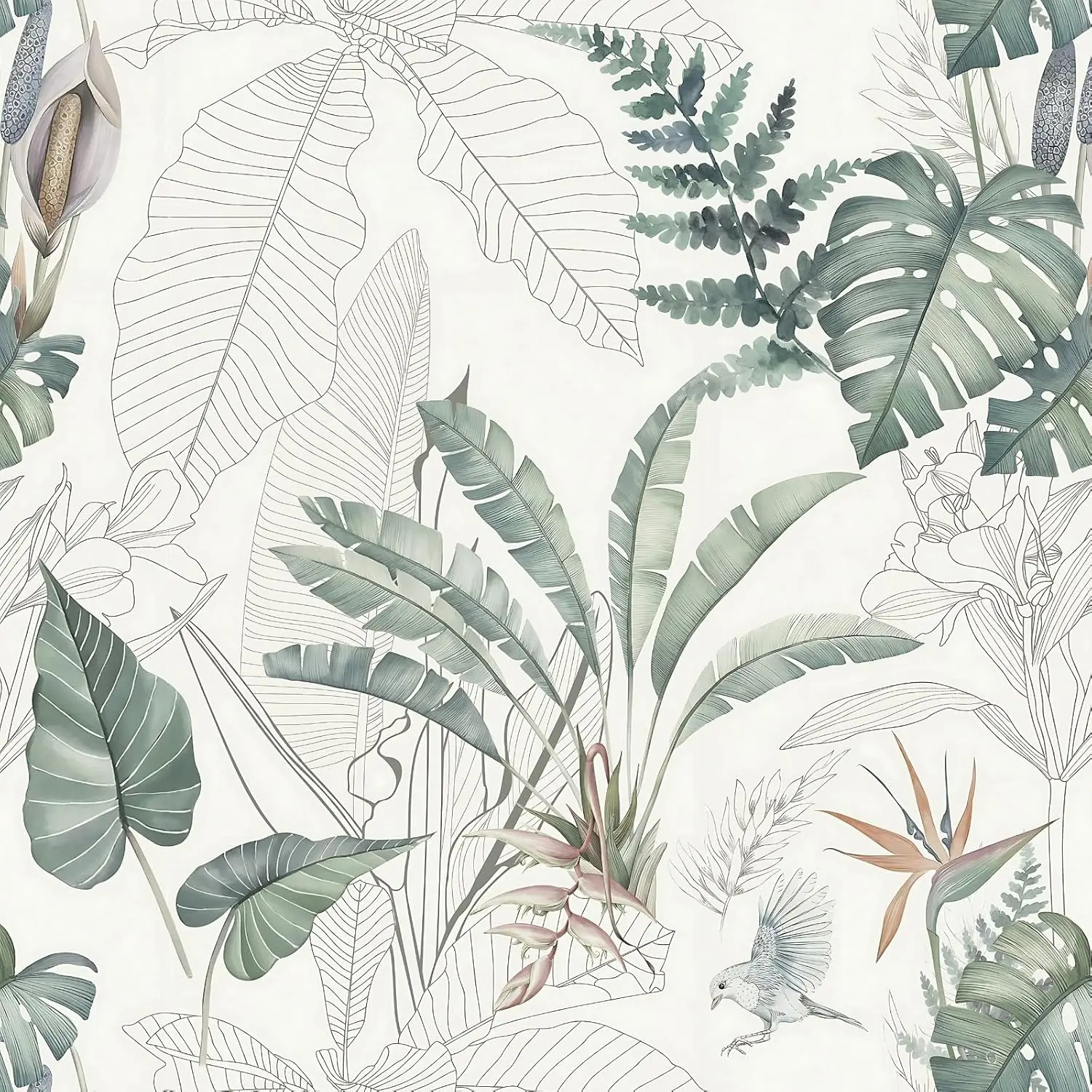 Tropical Palm Leaf Peel and Stick Wallpaper Light Green Olive Palm Tree Leaf Self Adhesive Wall Paper Removable Contact Paper