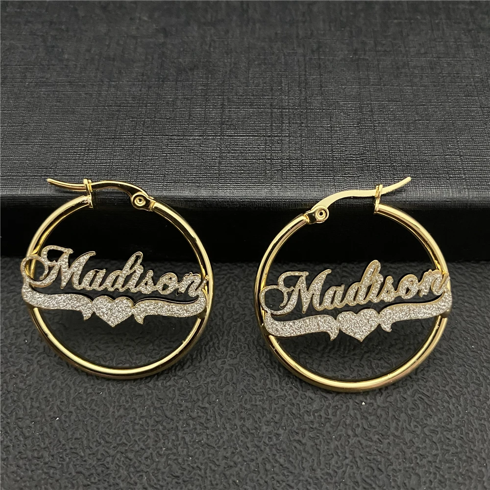 Custom Hoop Earrings Blings Name  Earrings With Stainless Steel For Baby Children Baby Women Girlfriend  Women Gifts