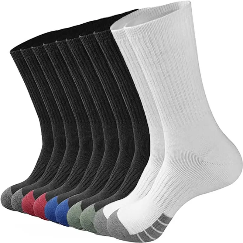 Professional Absorb Sweat Sports Socks Men 2025 Autumn 5 Pairs Mid Calf Cotton Basketball Socks Plus Size 47 Men's Stockings