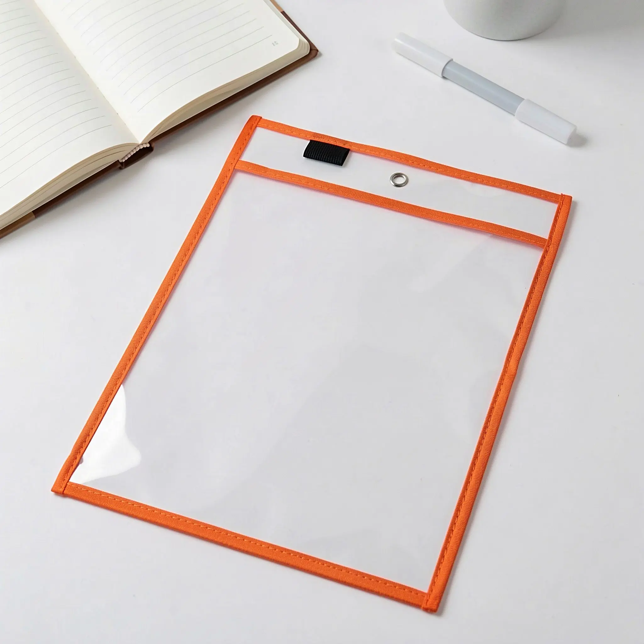 15Pcs Dry Erase Pouch Orange Reusable Document Holder Clear Page Protector Sleeves Exam Paper Organizer Storage Pouch for Home