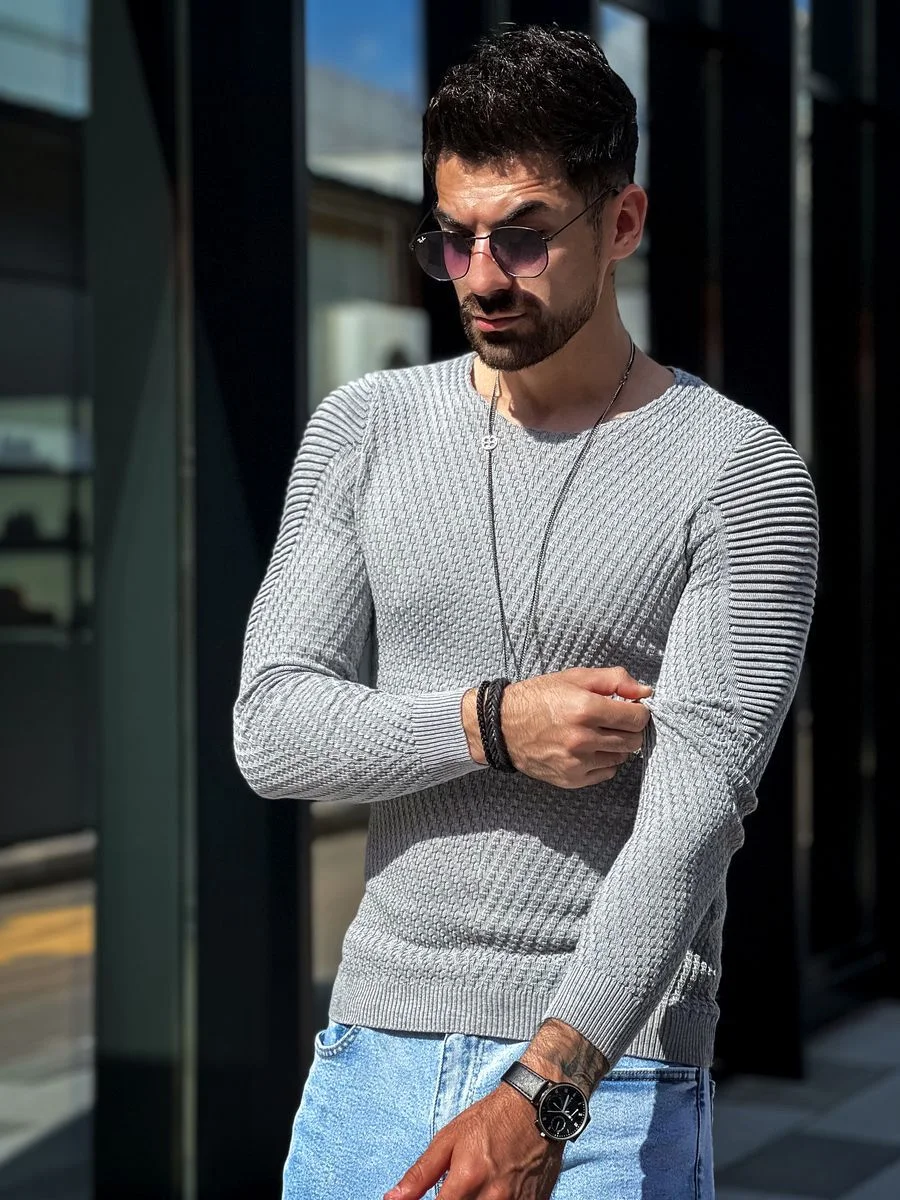 Men's Solid Color Textured Knitted Sweater O-Neck Long Sleeve Slim Fit Pullover Raglan Sleeve Casual Autumn Winter Mens Knit Top